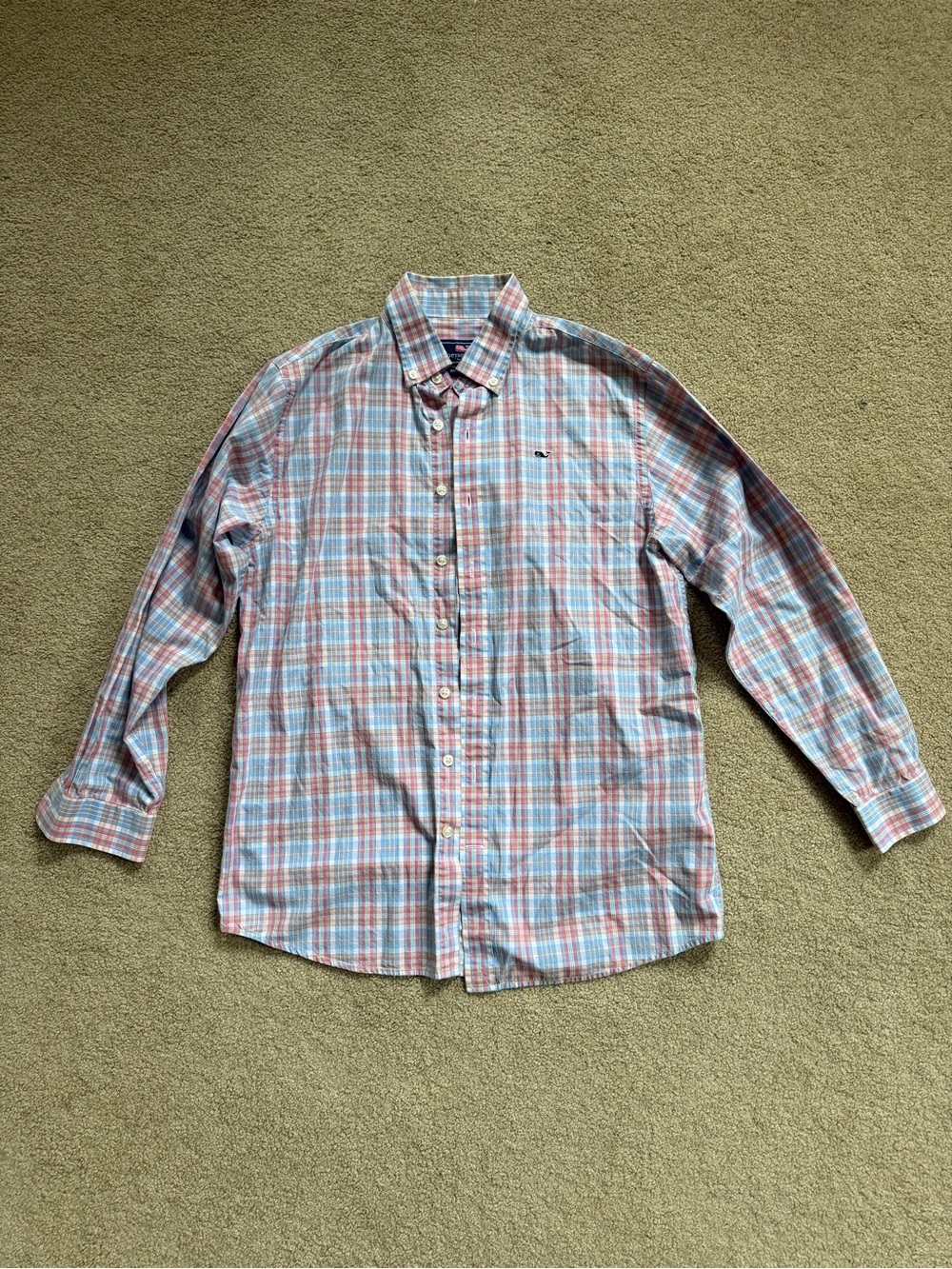 Vineyard Vines Youth Plaid Button-Down Shirt in Blue and Pink Size L (16-18 y.)